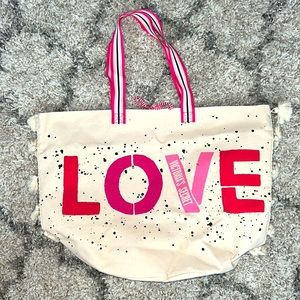 NEW!! VICTORIA’S SECRET “LOVE” BEACH TASSEL TOTE | HOT PINK, RED, CREAM …